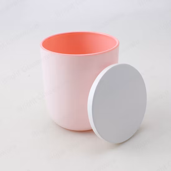 Commerce de gros personnaliser blanc rose bleu peinture bougeoir en verre avec couvercles en bois et en métal