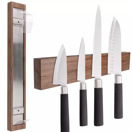 12 14 16 pouces porte-couteau magnétique en bois fixé au mur de cuisine
